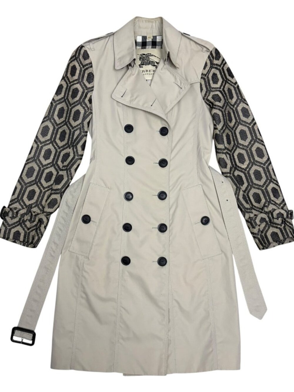 BURBERRY Trench Coat Luxury Designer Business Casual Jacquard Vintage 2012 - XS